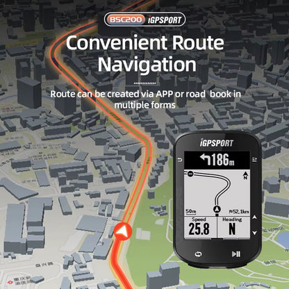 BSC200 GPS Cycle Bike Computer Wireless Speedometer Bicycle Digital ANT+ Route Navigation Stopwatch Cycling Odometer