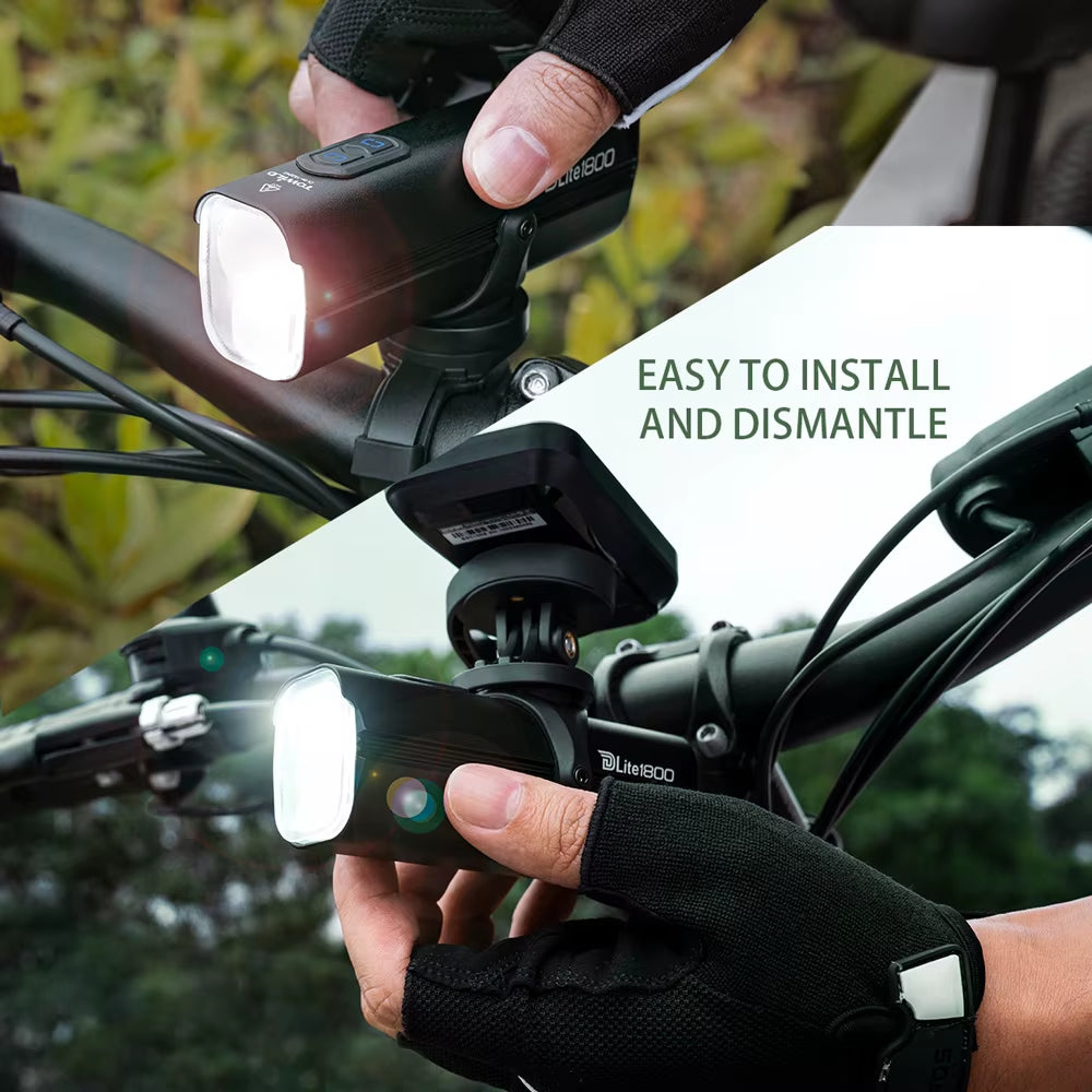 Bicycle Lights 1200LM/1800LM Focus/Flood Beam Dual Light Source LED Smart Bike Front Lights IPX6 Mtb Cycling Headlights