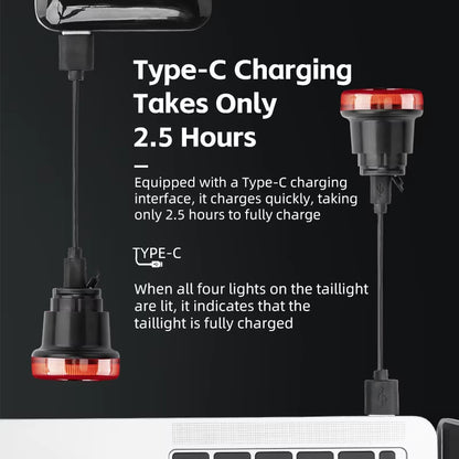 Smart Bike Tail Light Bicycle Rear Lights IPX6 Waterproof Bike Lights for Night Riding with Type C Rechargeable