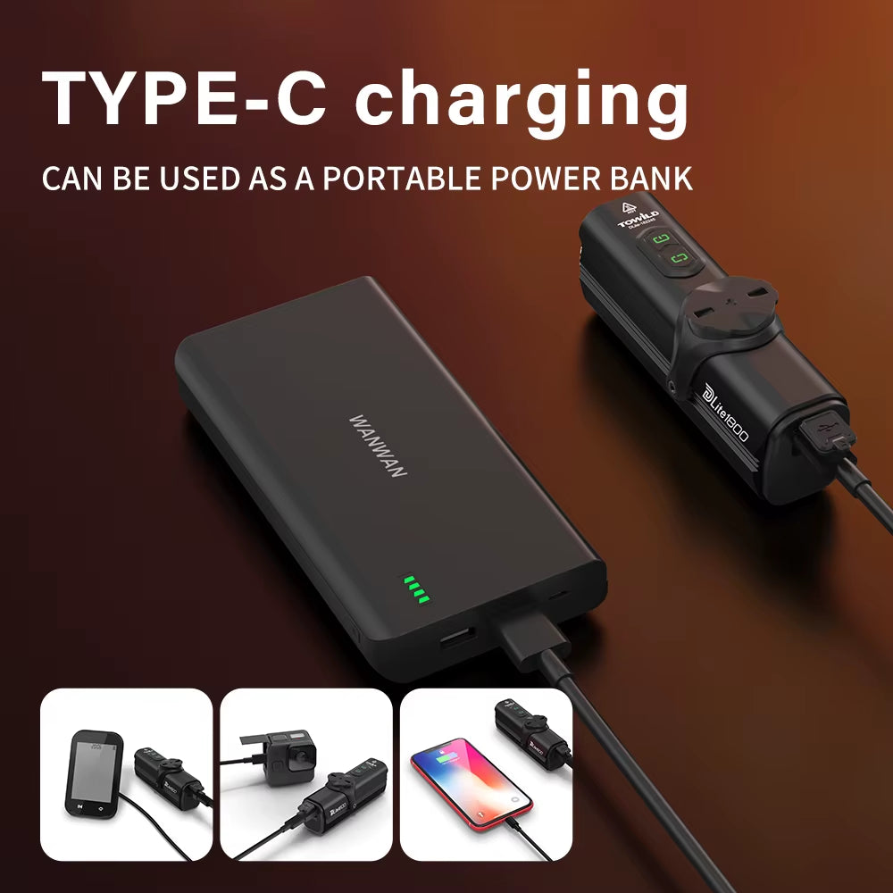 Bicycle Lights 1200LM/1800LM Focus/Flood Beam Dual Light Source LED Smart Bike Front Lights IPX6 Mtb Cycling Headlights