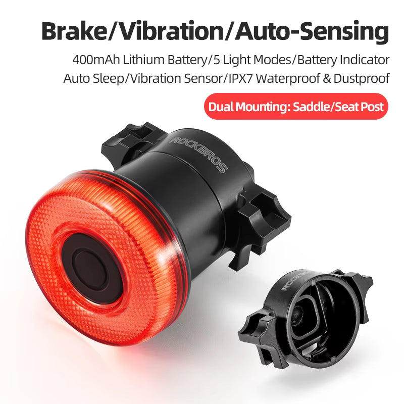 Smart Bike Tail Light Bicycle Rear Lights IPX6 Waterproof Bike Lights for Night Riding with Type C Rechargeable