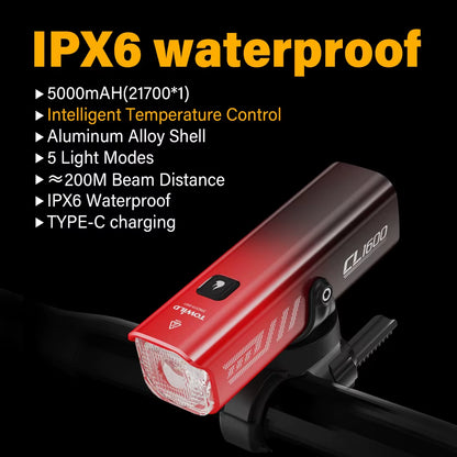 CL1600LM Bicycle Light 5000Mah Bike Light IPX6 Flashlight Aluminum Front Lamp Type-C Charging MTB Road Cycling Headlights