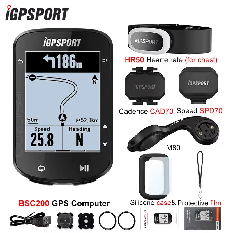 BSC200 GPS Cycle Bike Computer Wireless Speedometer Bicycle Digital ANT+ Route Navigation Stopwatch Cycling Odometer